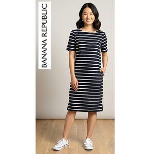 BANANA REPUBLIC, Navy and white short sleeve striped dress